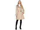 Double Breast Faux Leather Trim Trench