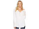 Softest Slub Waffle Button Top with Crochet Sleeves