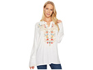 Embroidered & Eyelet Slub Challis Button Shirt with Floral Embroidery