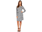 3/4 Sleeve Space Dye Jersey Dress w/ Zip Detail