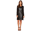 Crew Neck Dress w/ Pockets and Faux Leather Detail
