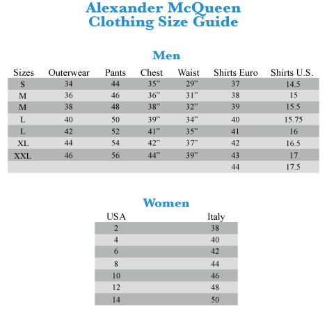 alexander mcqueen size chart shoes 