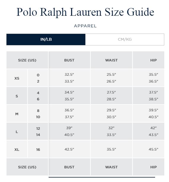 ralph lauren jacket size guide