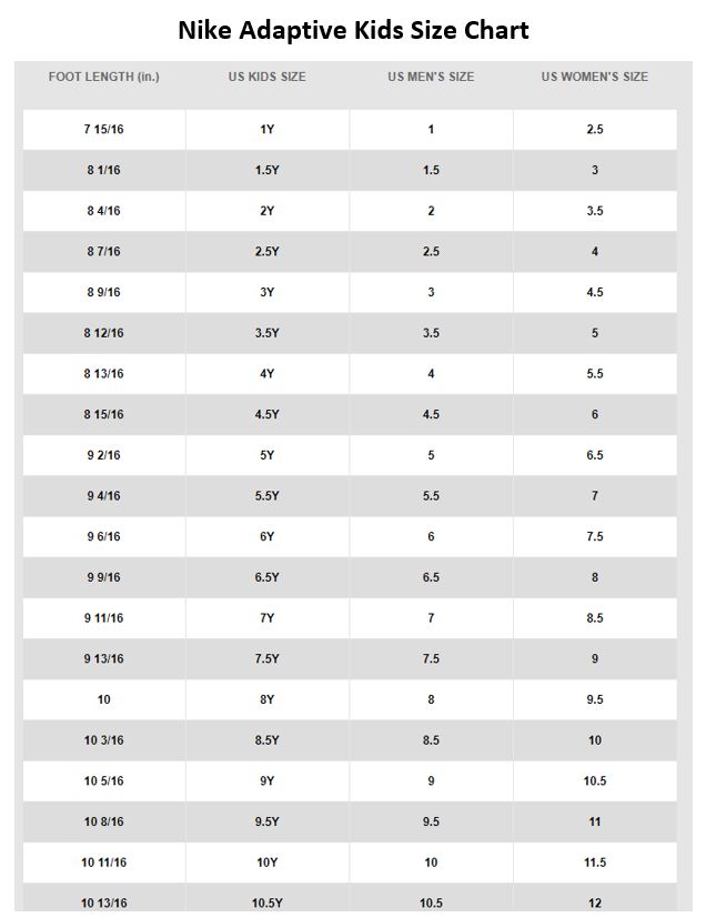 nike junior shoes size chart