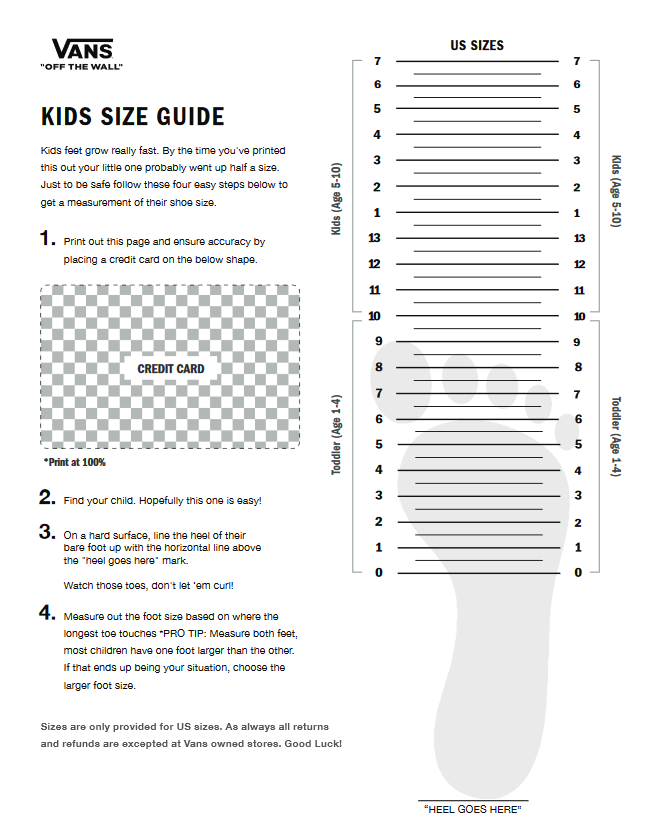 kids footwear size guide