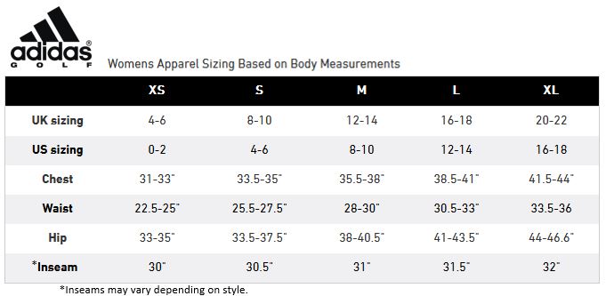 adidas size chart women's pants