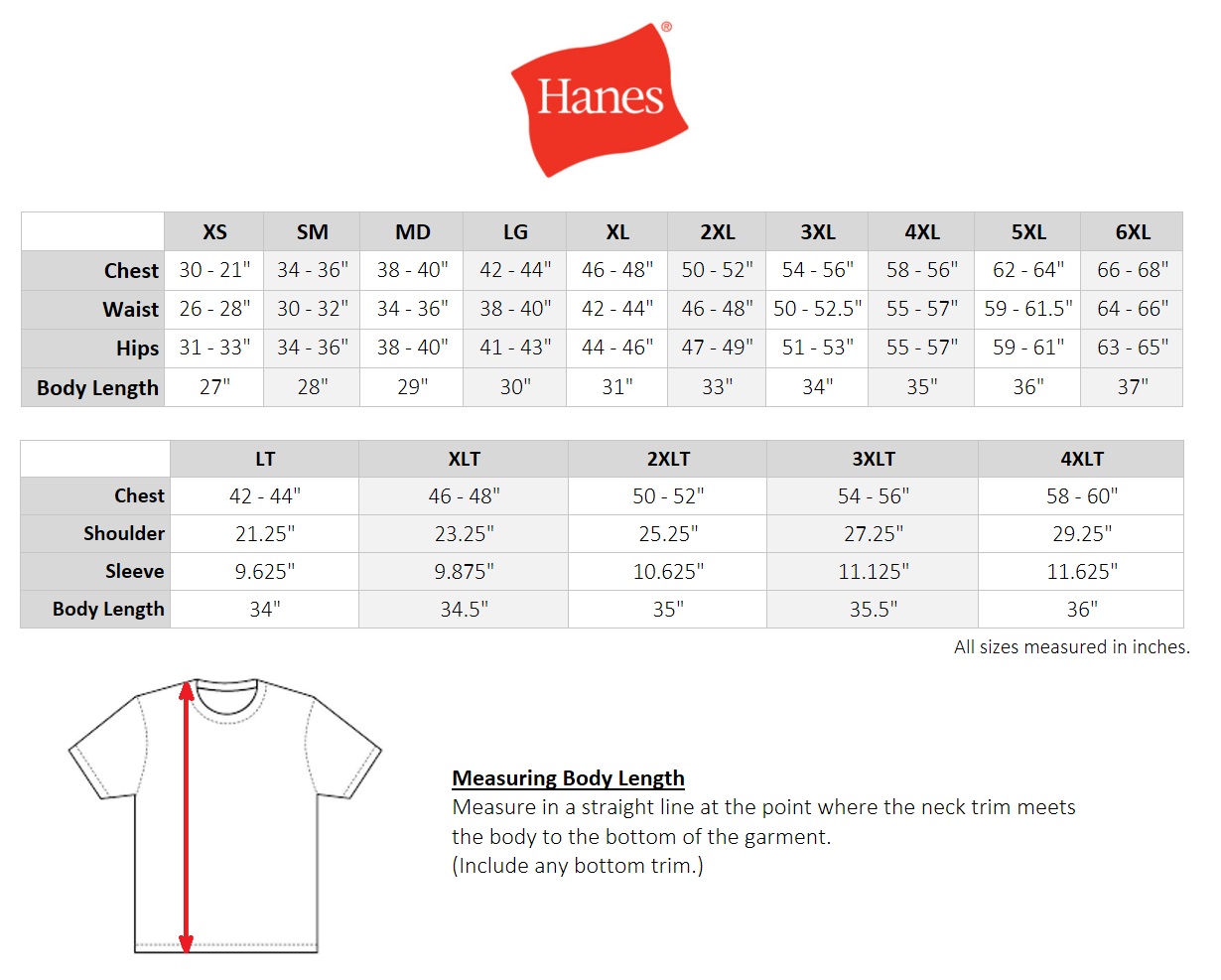 Hanes T Shirt Size Chart