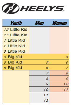 6 big kid size to women's