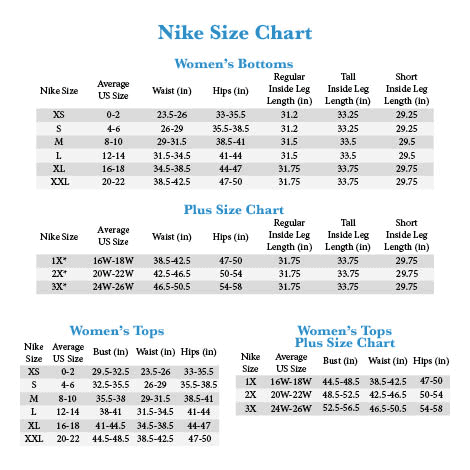 nike size chart women's leggings