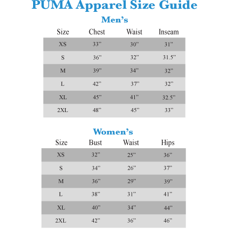 puma leggings size chart