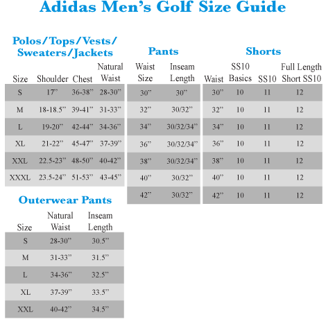 adidas big and tall size chart