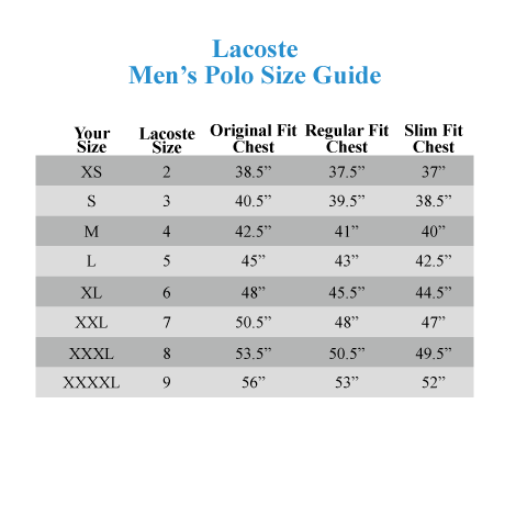 lacoste boys size chart