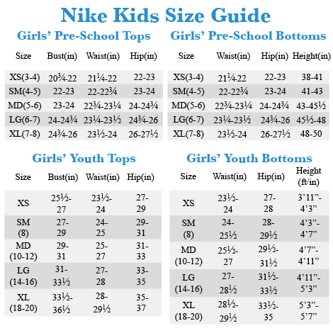 nike junior size guide