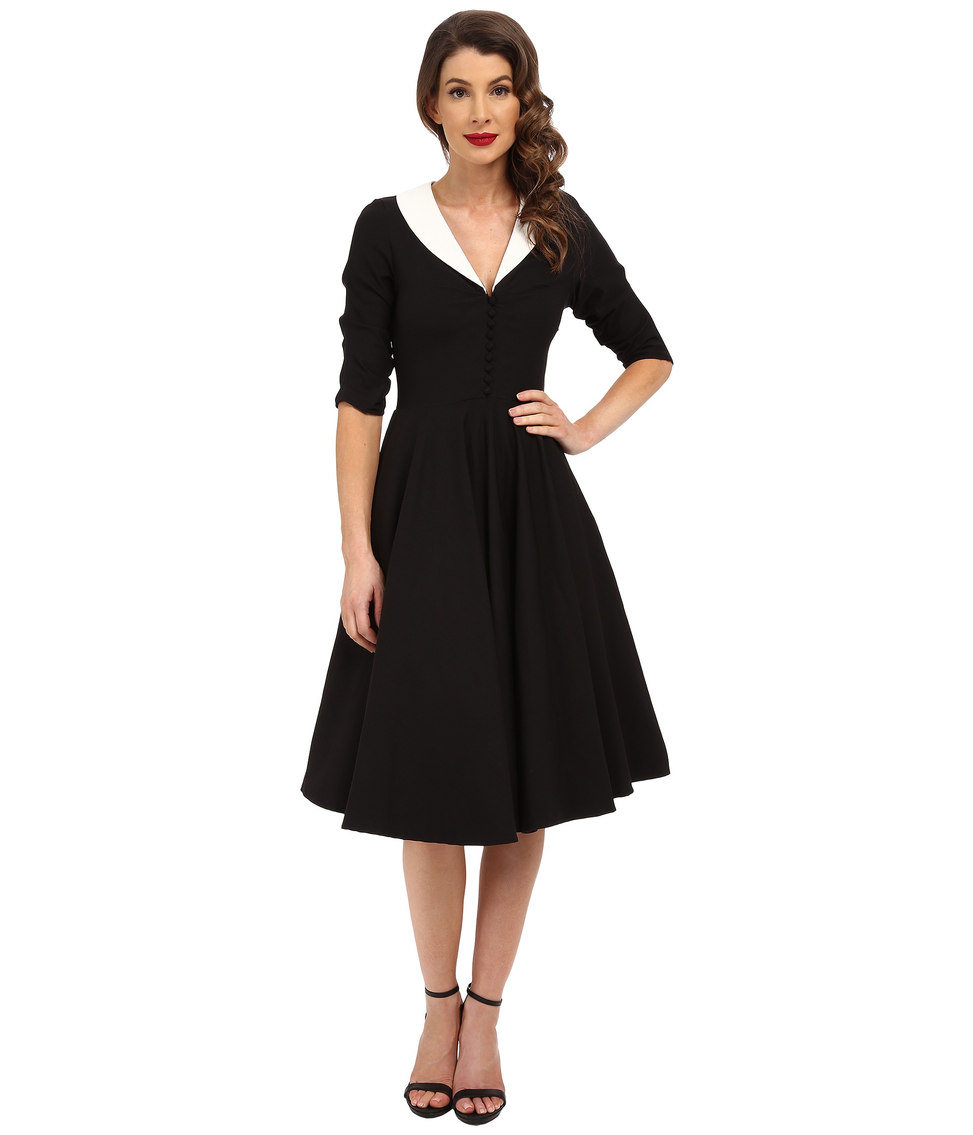 Unique Vintage 3/4 Sleeve Eva Marie Swing Dress Black/White - Zappos ...