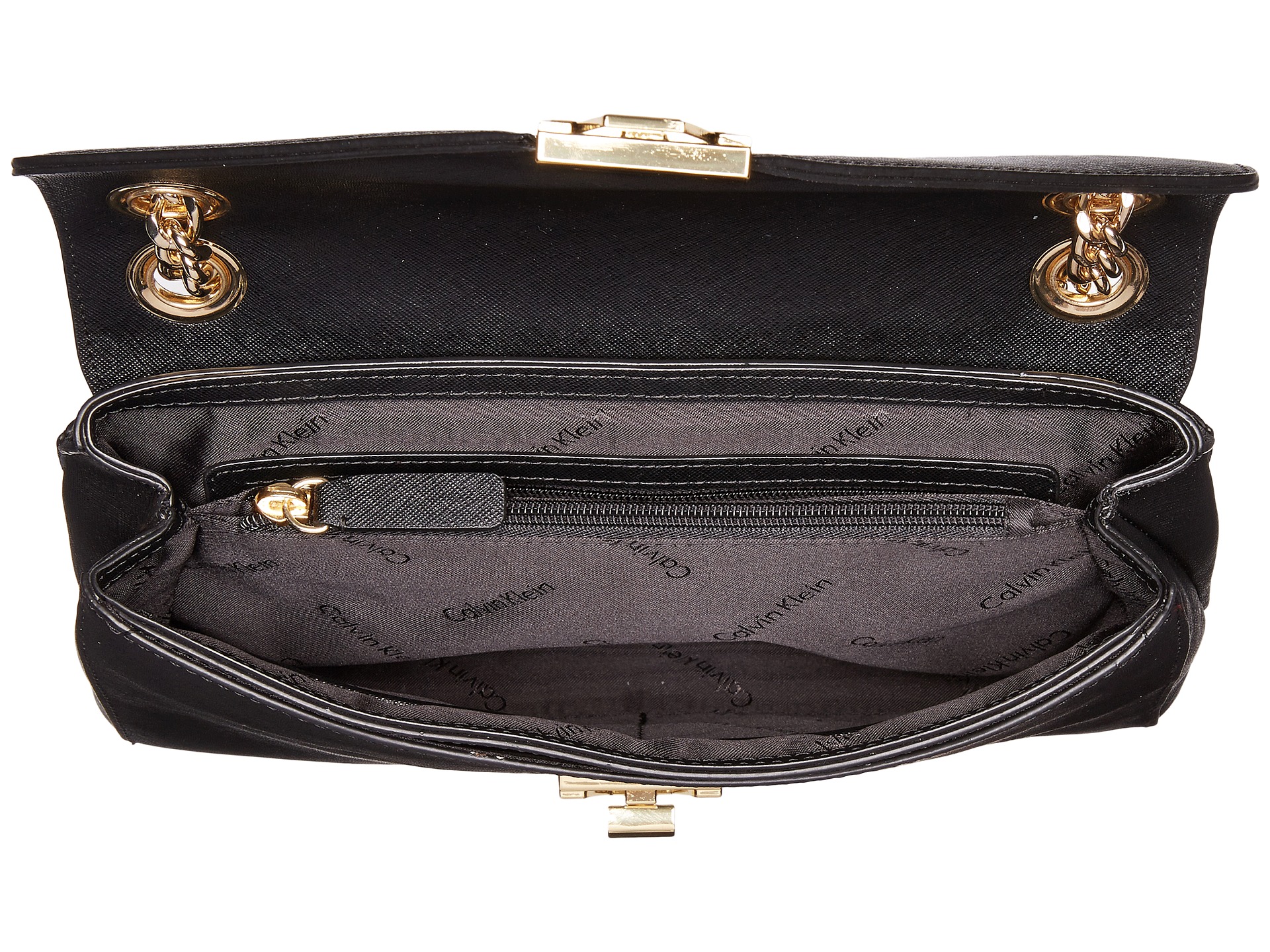 Calvin Klein Alexis Saffiano Shoulder Bag Black/Gold - Zappos.com Free ...