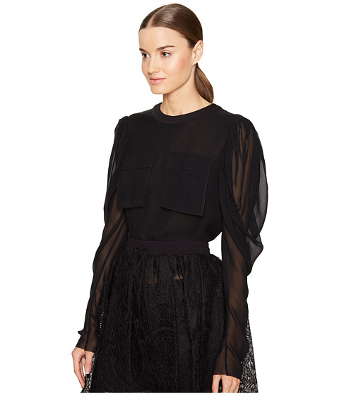 VERA WANG Long Sleeve Blouse With Patch Pocket, Black | ModeSens